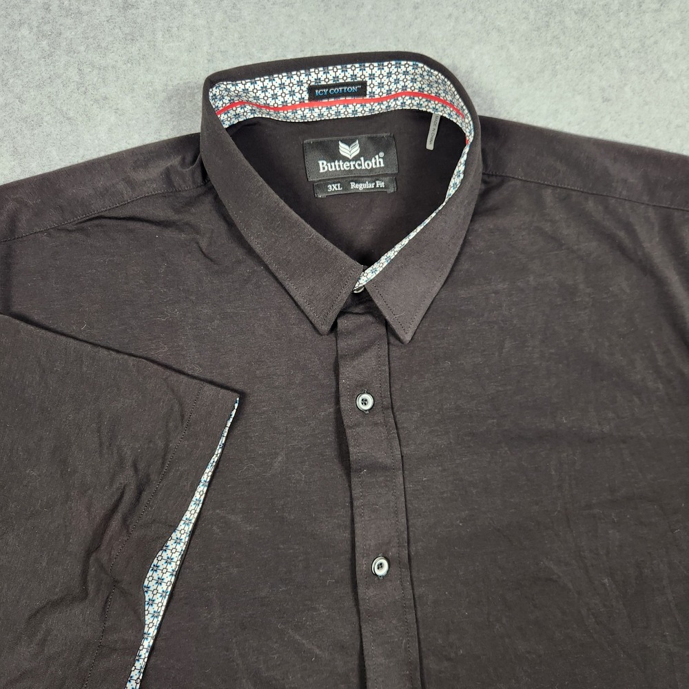 Buttercloth Shirt Mens 3XL Black Icy Cotton Regular‎ Fit Short Sleeve Button Up